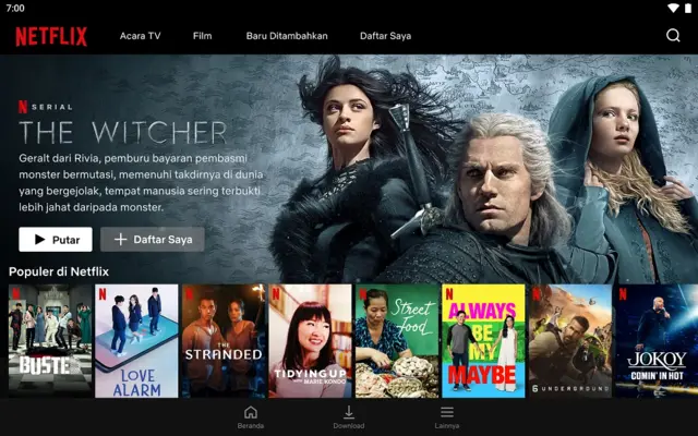 Interface des utilisateurs de Netflix en indonésien