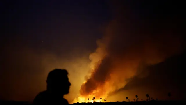 Foco de incêndio perto de Corumbá, no Mato Grosso do Sul