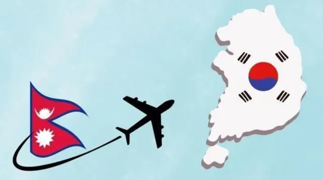 नेपाल र दक्षिण कोरियाका नक्सा, बीचमा विमान