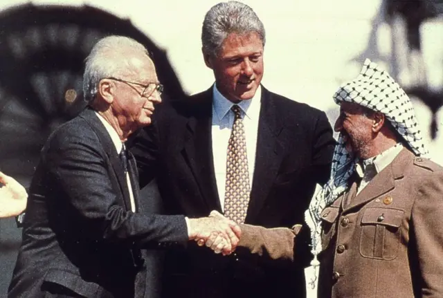 यित्साक राबिन और यासर अराफ़ात