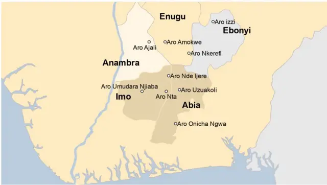 Mapụ ebe ụfọdụ ndị Aro binyere