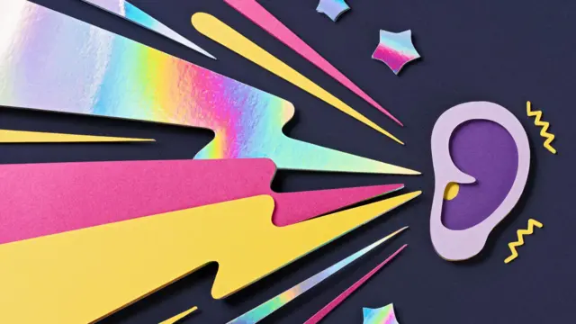 Diseño colorido de oreja y ondas sonoras