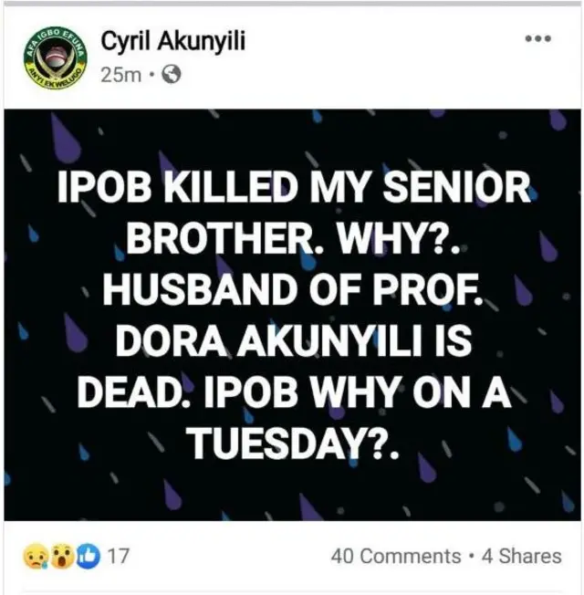Ozi Cyril Akunyili wepụtara na Facebook ya