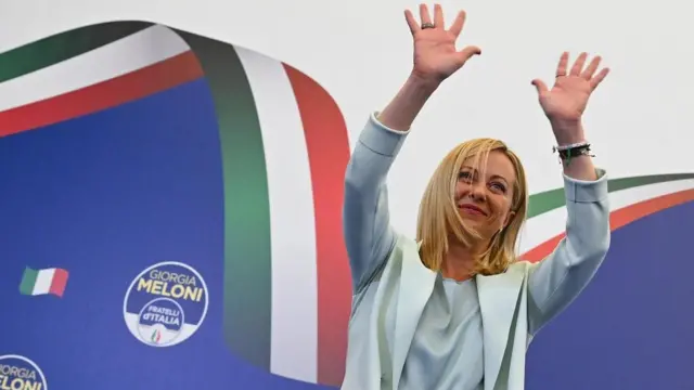 Giorgia Meloni at the headquarters of the Brothers of Italy (Fratelli d'Italia) in Rome, Italy, 25 September 2022.