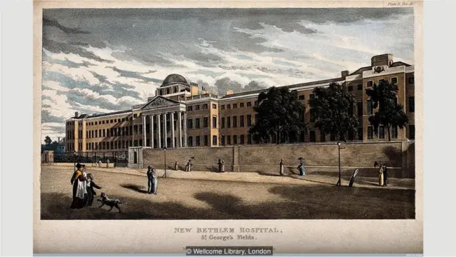 The Versailles-like version of Bethlem was torn down in 1815 and replaced by this stark building at St George's Fields in Southwark
