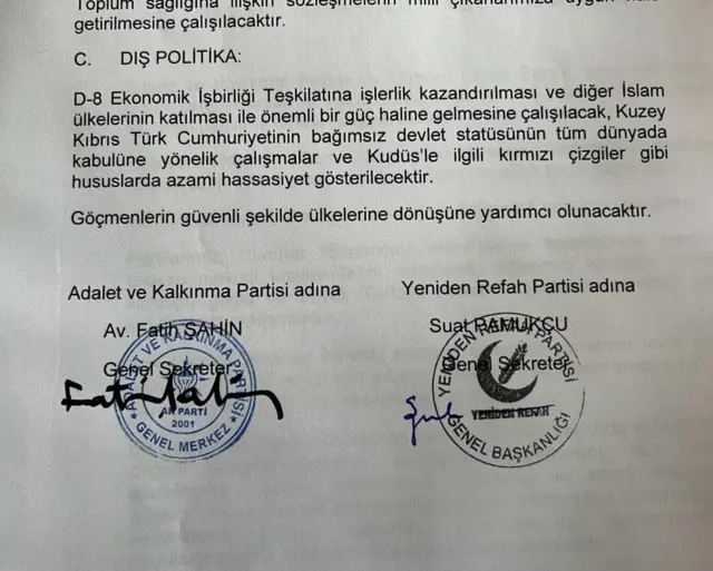 AKP ve YRP'nin ittifak protokolü