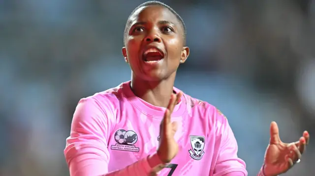 Bambanani Mbane playing women's football for South Africa
