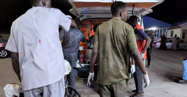 First responders helping victims of multiple bomb blasts for Maiduguri Borno State northeast Nigeria, Monday 16 March 2026