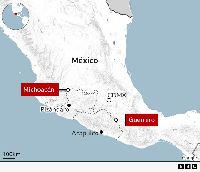 Mapa de la ruta por donde se estuvo moviendo Orlando Paniagua en México.