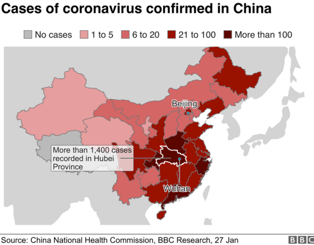 Map of coronavirus cases in China