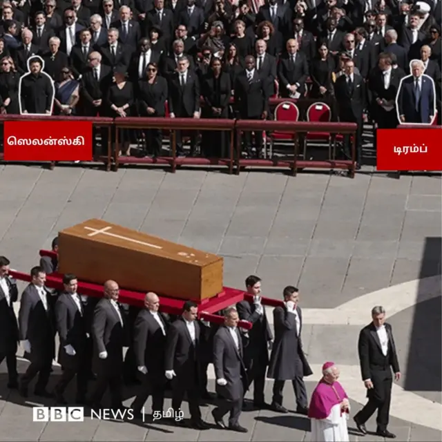 இறுதி ஊர்வலத்தின் போது டிரம்ப் மற்றும் ஸெலன்ஸ்கி