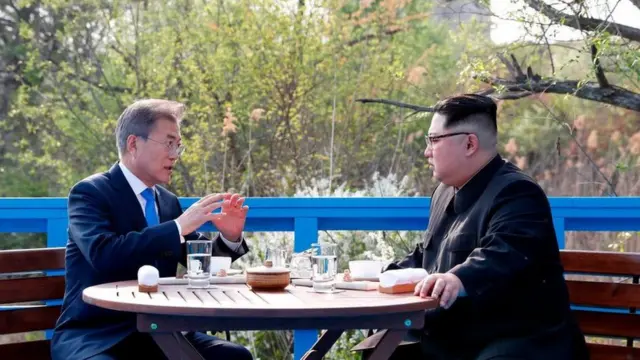 किम जोंग-उन के साथ मून जे-इन