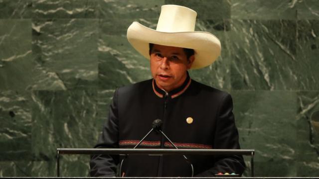 Imagen del presidente peruano Pedro Castillo en la ONU.