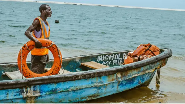 Lifeguard Nicholas Paul on his boat