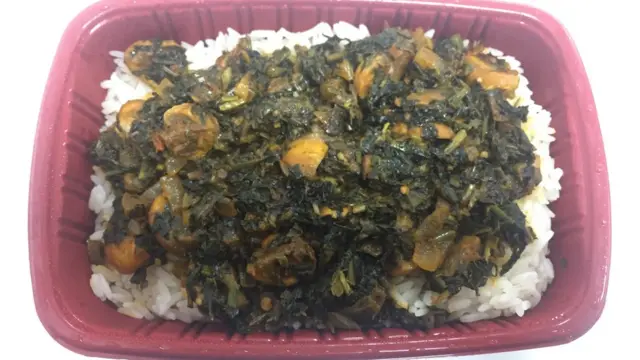Efo with mushrooms and rice
