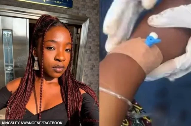 Ifunanya Nwangene wọ aṣọ dúdú, àwòrán ọwọ́ rẹ̀ tí wọ́n fi abẹ́rẹ́ sí