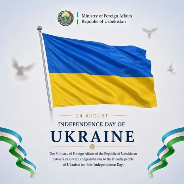 Ўзбекистон Ташқи ишлар вазирлиги Украина халқини мустақиллик куни билан инглиз тилида табриклади