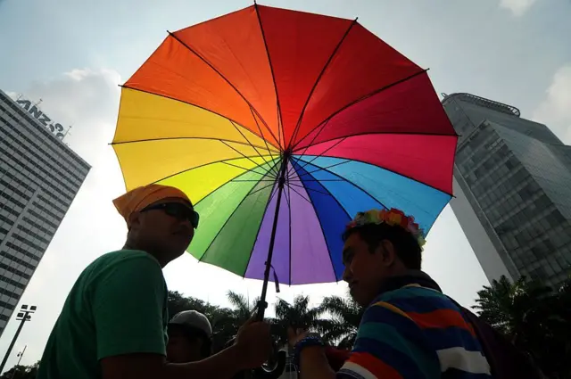Seorang pendukung lesbian, gay, biseksual, dan transgender (LGBT) bergabung dalam pawai untuk menandai Hari Internasional Melawan Homofobia, Bifobia dan Transfobia (IDAHOT) di Jakarta, Indonesia, pada 17 Mei. The Day sekali lagi menyediakan ruang penting bagi komunitas LGBTI untuk terlihat.