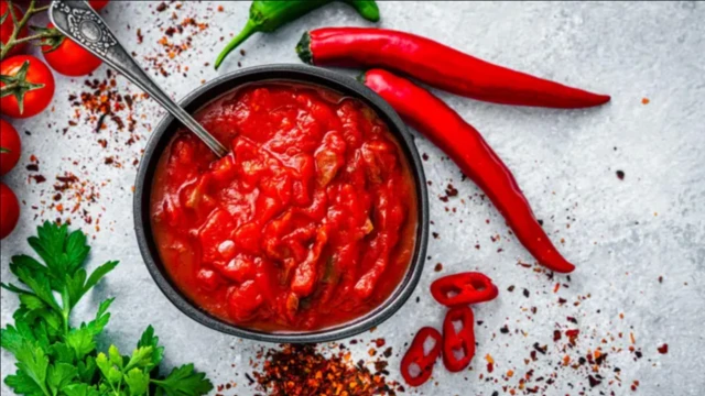 Ata lilọ ninu abọ ati ata bawa lẹgbẹẹ rẹ