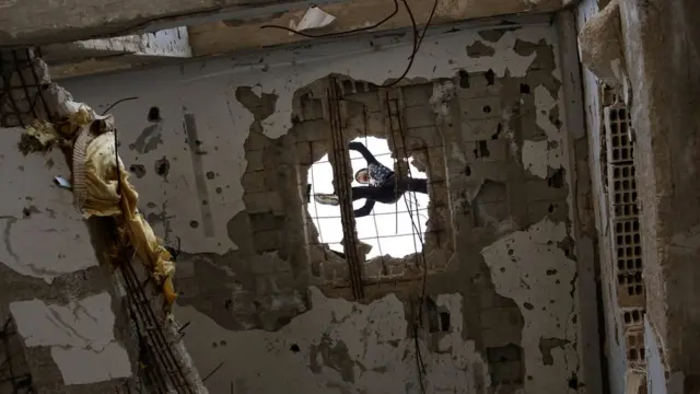 پارکور در شهر انخل در جنوب سوریه