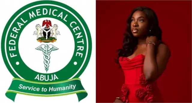 Njirimaara ụlọọgwụ Federal FMC Abuja na Ifunanya Nwangene yi uwe na-acha mme mme.