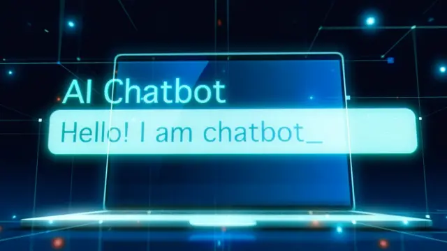 Un ordinateur avec une légende de chatbot