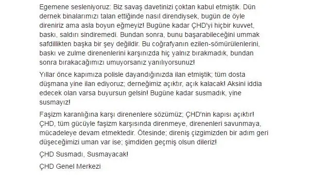 ÇHD'nin Facebook hesabı