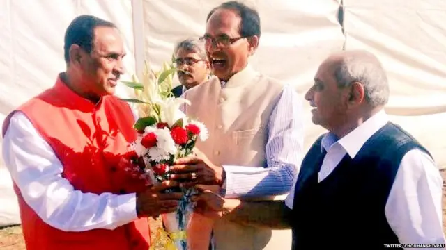 વિજય રૂપાણી, શિવારજસિંહ ચૌહાણ તથા નીતિન પટેલની તસવીર