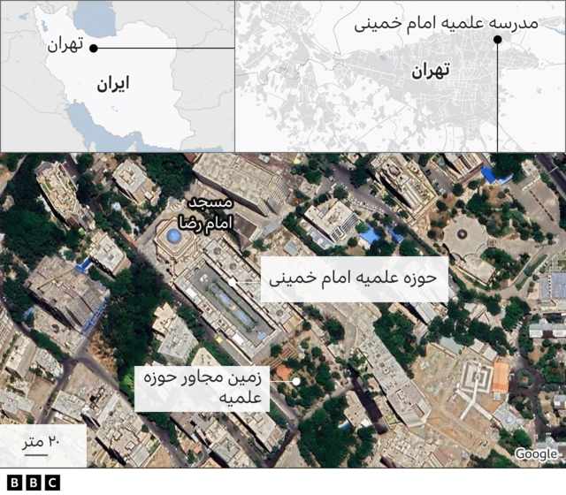 تصویری از موقعیت «مدرسه علمیه امام خمینی» و زمینی که درمجاورت این مدرسه واقع شده است
