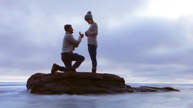 A man proposing to a woman