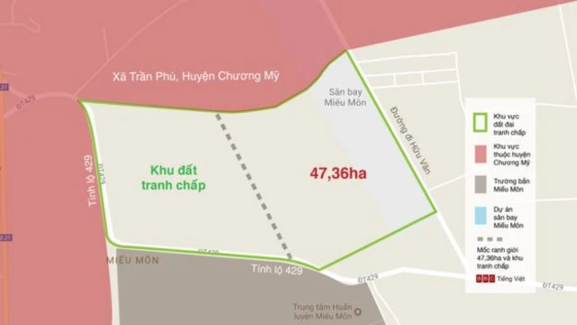 Bản đồ khu đất tranh chấp và khu 47,36ha dựa trên bản đồ ông Lê Đình Kình cung cấp cho BBC Việt Ngữ