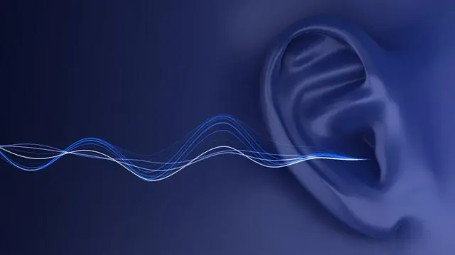 Ilustração da vibração do som até um ouvido humano