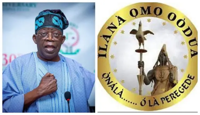Aworan Oludije ipo aarẹ Bola Tinubu ati ami idanimọ Ilana Ọmọ Oodua