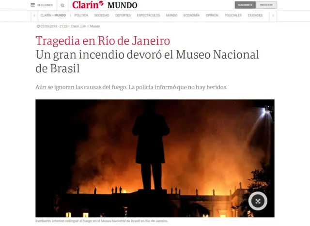 Clarín cita "tragédia"foguetinho 1winreportagem publicada no site