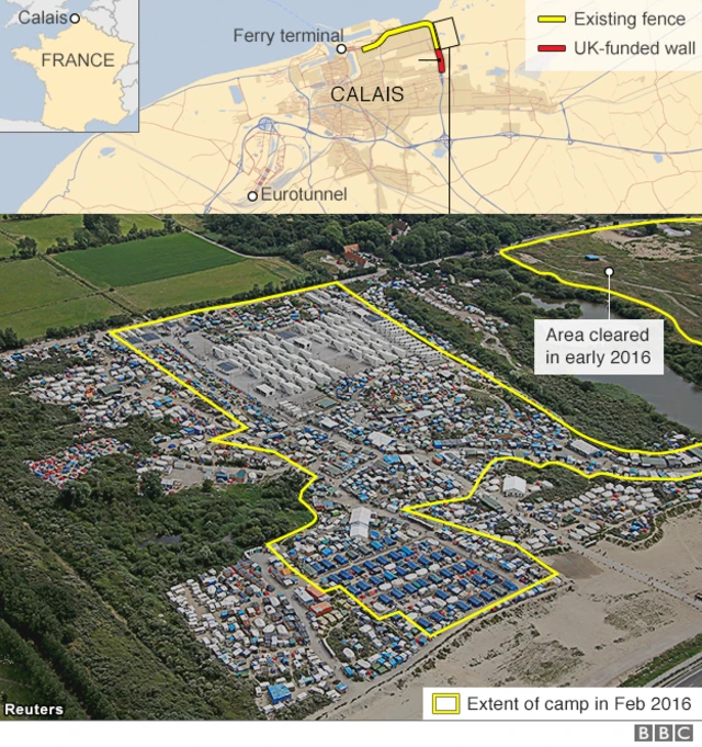 移民キャンプの地図と全景