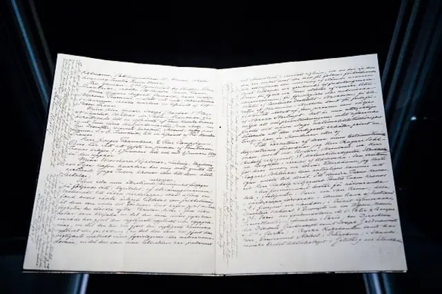 1895년 11월 25일자로 작성된 알프레드 노벨의 유언장. 유언장 내용에 따라 노벨상이 제정되었다