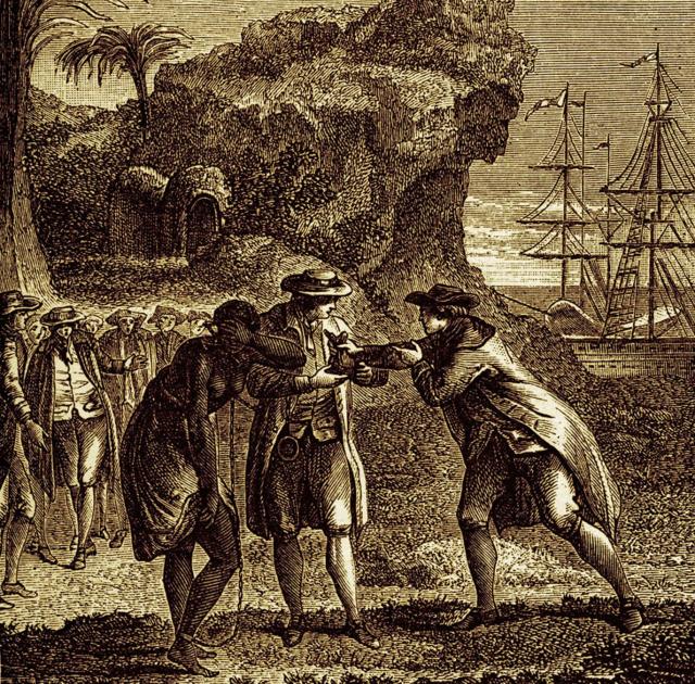 Colonización francesa: venta de un esclavo en el siglo XVIII.
