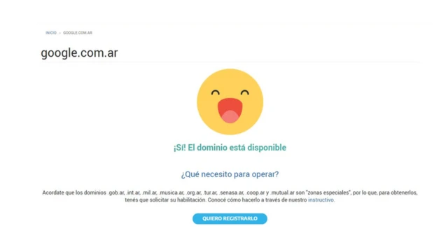 Screengrab of NIC page, allowing Nicolas to buy www.google.com.ar