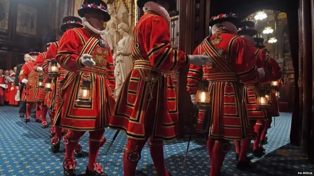 The Yeoman of The Guard performing their traditional "search" of the cellars of the Palace of Westminster