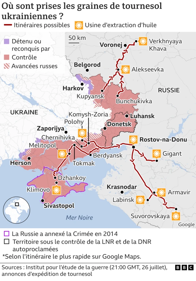 Où les graines de tournesol ukrainiennes sont-elles prises map