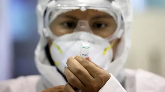 A Covid-19 vaccine being administered in Montreal, Canada.