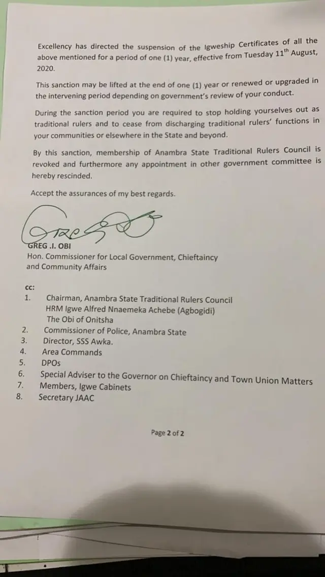 Akwụkwọ ozi si n'aka Gọọmenti Anambara