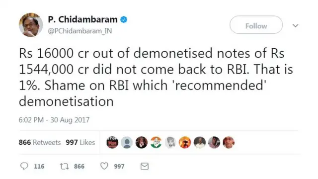 पी. चिदंबरम का ट्वीट