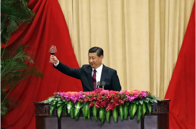 習近平表示自己不只"拍蒼蠅",還要"打老虎"(圖為習近平出席2014年北京國慶招待會資料照片)。