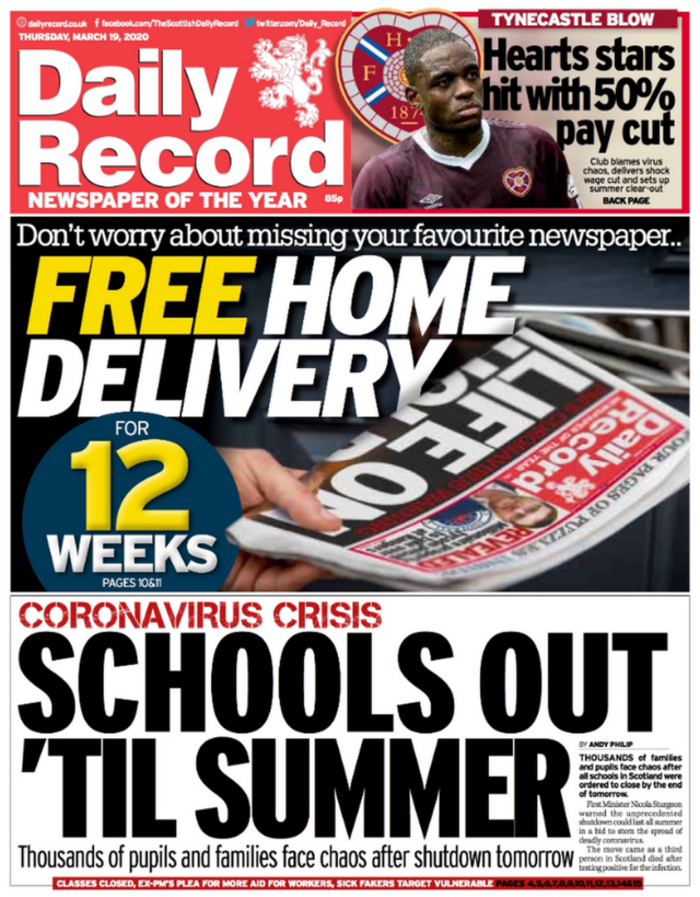 Scotland s papers School shutdown and NHS staff virus tests