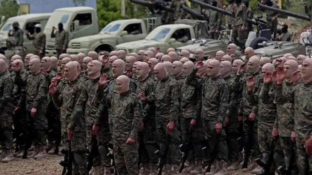 Hezbollah fighters at a ceremony in May 2023