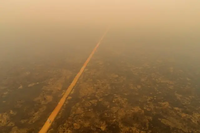 An aerial view of smoke over the Pantanal