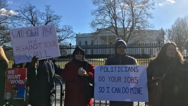 数百名受影响的政府员工在白宫前游行示威。