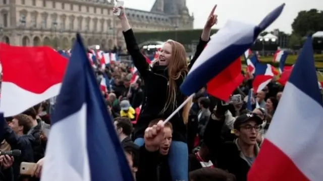 मैक्रों की जीत का जश्न