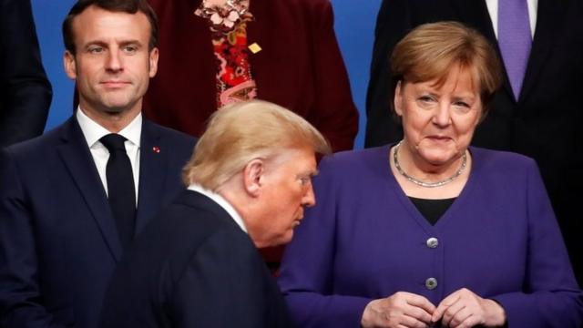 法国总统马克龙、德国总理默克尔和美国总统特朗普2019年12月出席北约峰会。